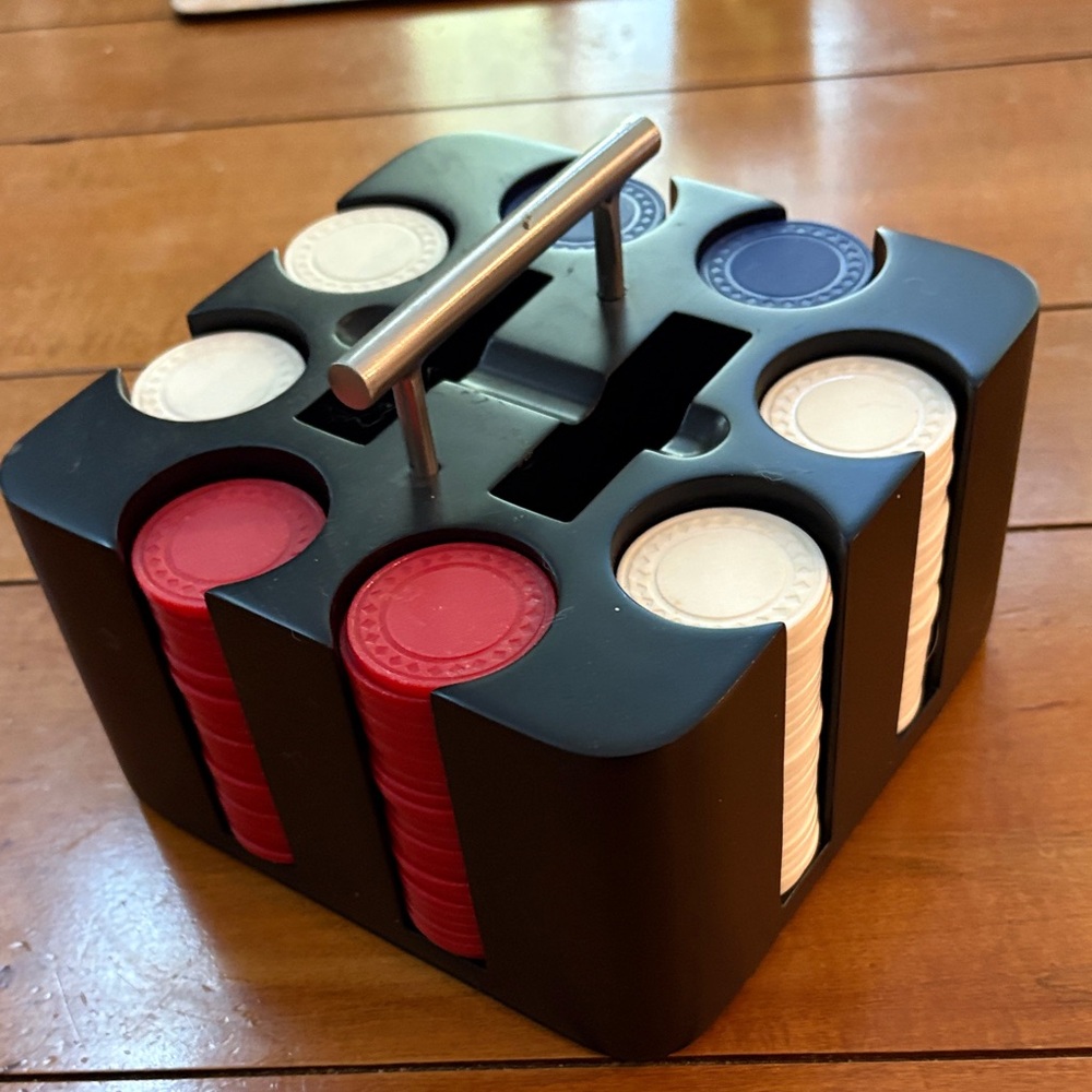 CRATE AND BARREL Poker Chips - with space for 2 decks of playing cards.